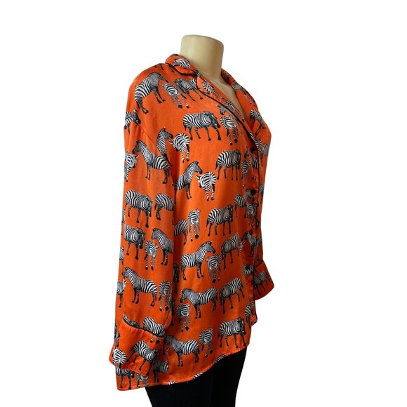 Urban Revivo Zebra Print Orange Button-Up Long Sleeve Blouse Sz 8 - Picture 2 of 6